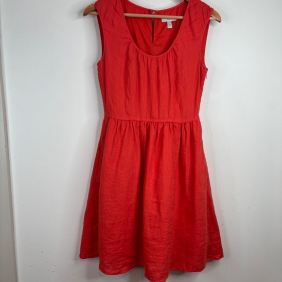 J Crew Linen Dress 2 Sleeveless Coral Keyhole Pocket Preppy Beach Coastal Resort - Picture 12 of 12